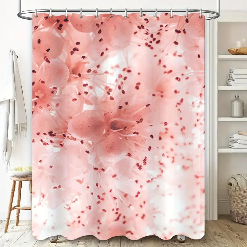 

Luxury Pink Hydrangea Shower Curtain for Bathroom Decor Soft Fabric with Hook Rings Set Home Bath Accessories