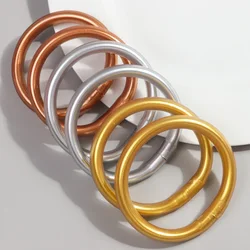 FishSheep Trendy Round Acrylic Wide Bangles Bracelets for Women Silicone Lightweight Golden Color Bangles Party Jewelry Gift