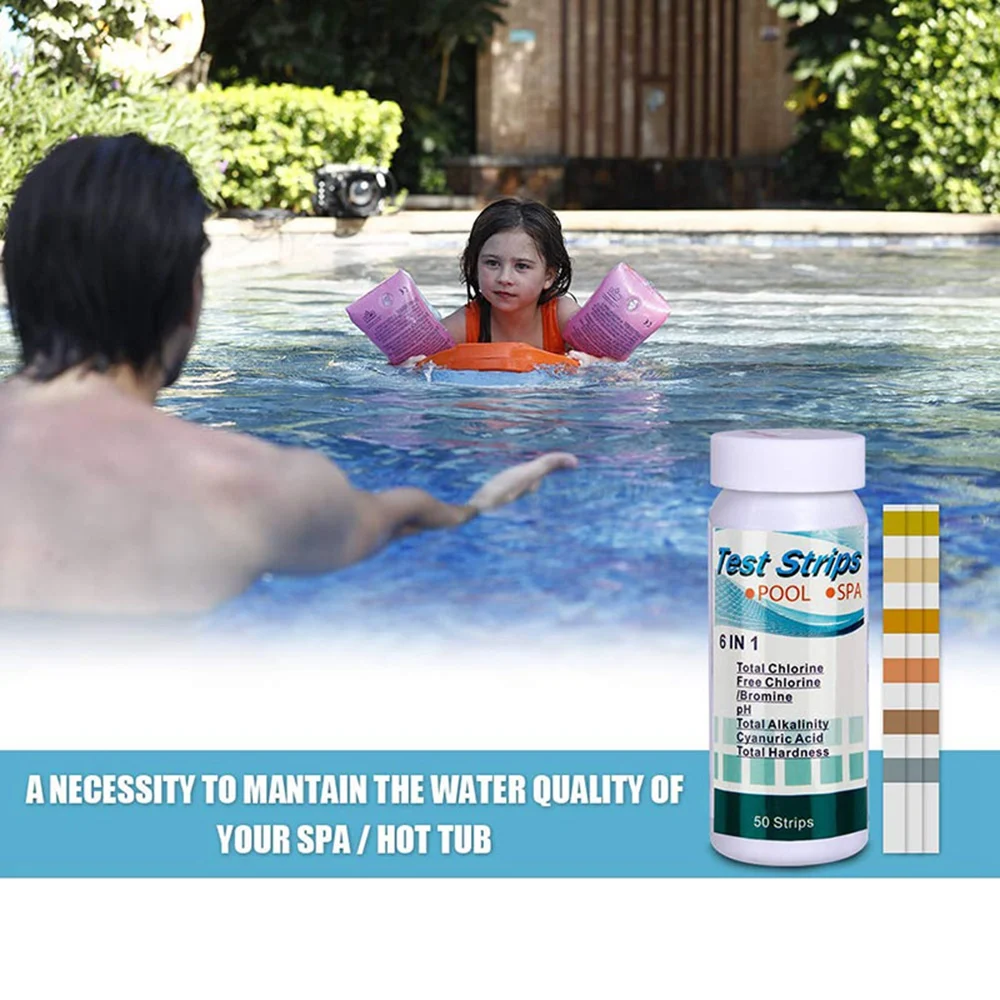 50Pcs 6-In-1 Swimming Pool PH Test Paper Residual Chlorine PH Value Alkalinity Hardness Test Strip PH TesterJAS