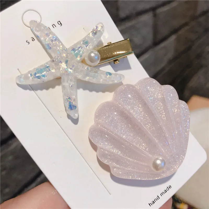 Pinzas para el pelo de concha de estrella de mar para mujer, horquillas elegantes, pasadores de fiesta de vacaciones en la playa de verano,