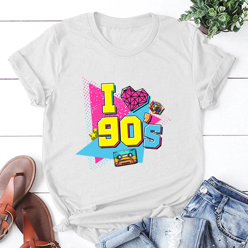 Nuova maglietta con stampa retrò I anni \'90 maglietta Casual Unisex a maniche corte moda donna Retro I anni \'90 stampa grafica top Tees