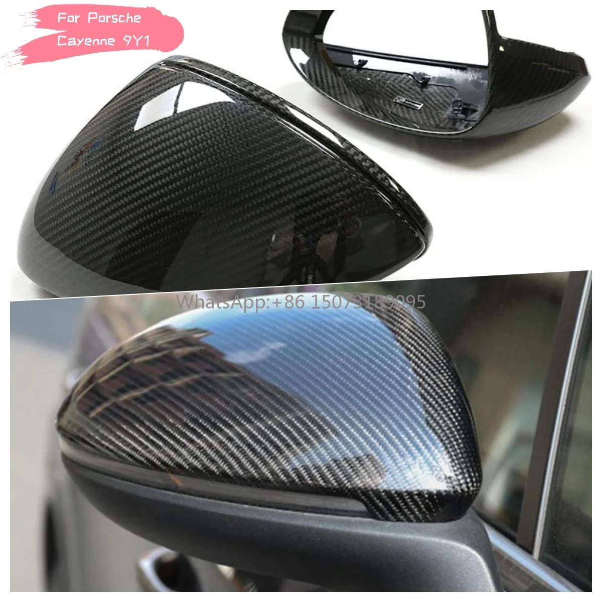 

for Porsche Cayenne 9Y1 2018+ Carbon Fiber Rearview Cover Cap M Style Clip On.