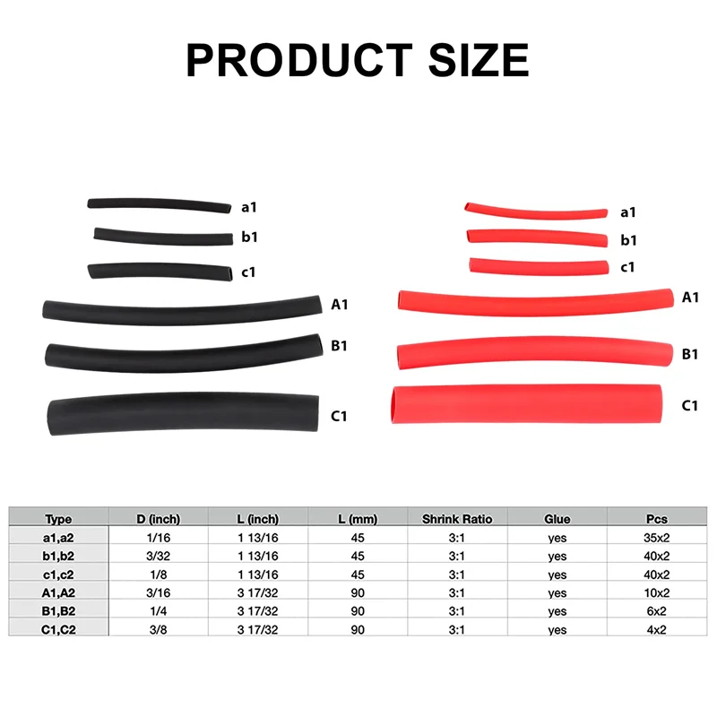 BAAJ-270Pcs 3:1 مجموعة أنابيب الانكماش الحراري لاصقة مزدوجة الجدار ، سلك بحري كابل كم أنبوب تشكيلة أنبوب الانكماش الحراري