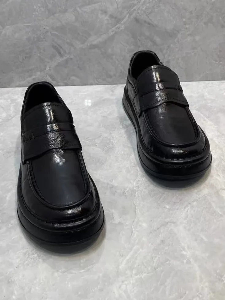 

High Quality Casual Leather Men's Shoes Comfortable Fashionable Trendy Personality Pure Color round Toe Flat Heel Rubber Sole