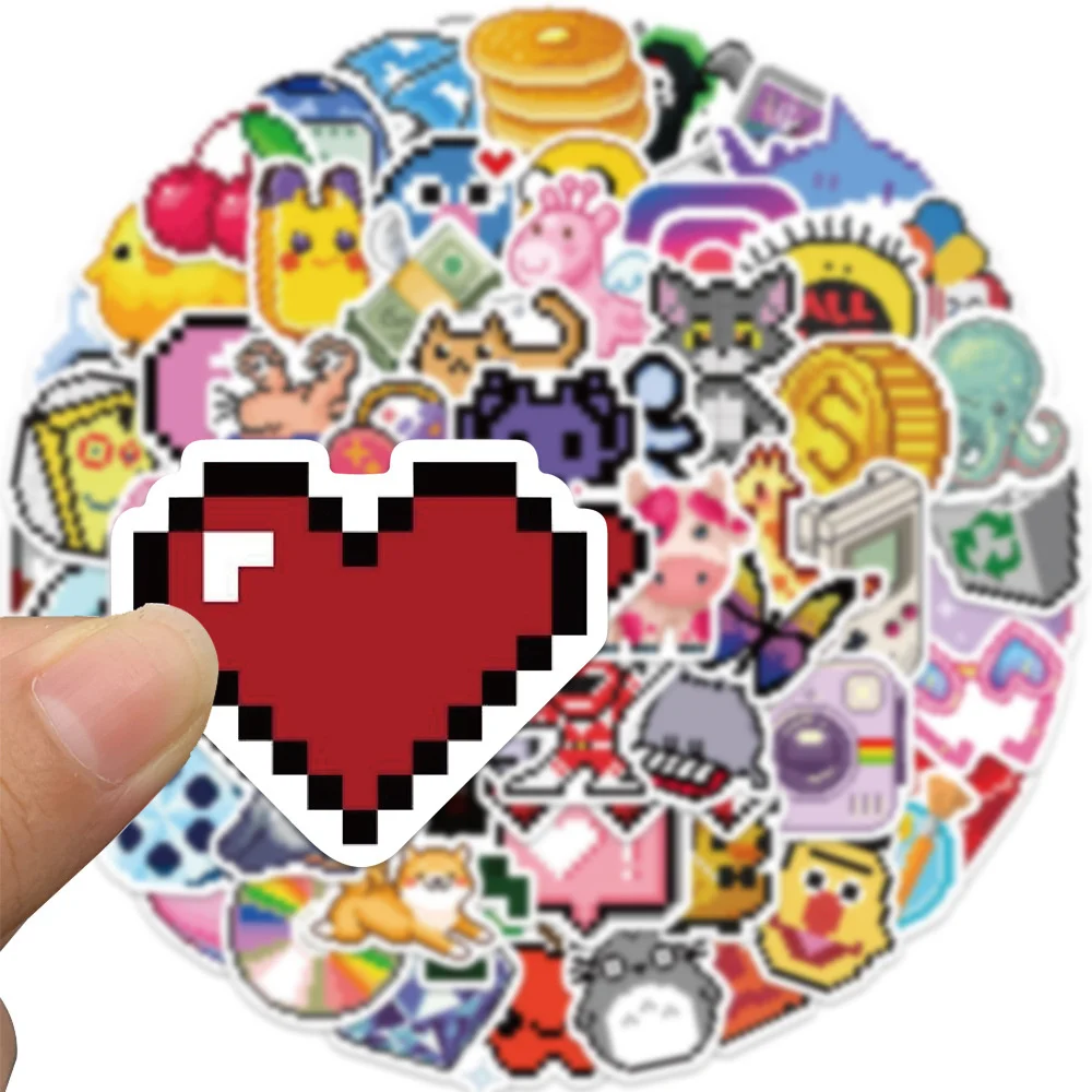 65pcs Ins Cartoon Pixel Stickers For Ipad Laptop Luggage Vintage Scrapbooking Material Skateboard DIY Sticker Craft Supplies