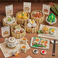 Creative Chinese Style Morning Tea Snack Building Blocks Delicious Food Set Model Diy Mini Bricks Children Toys Holiday Gifts