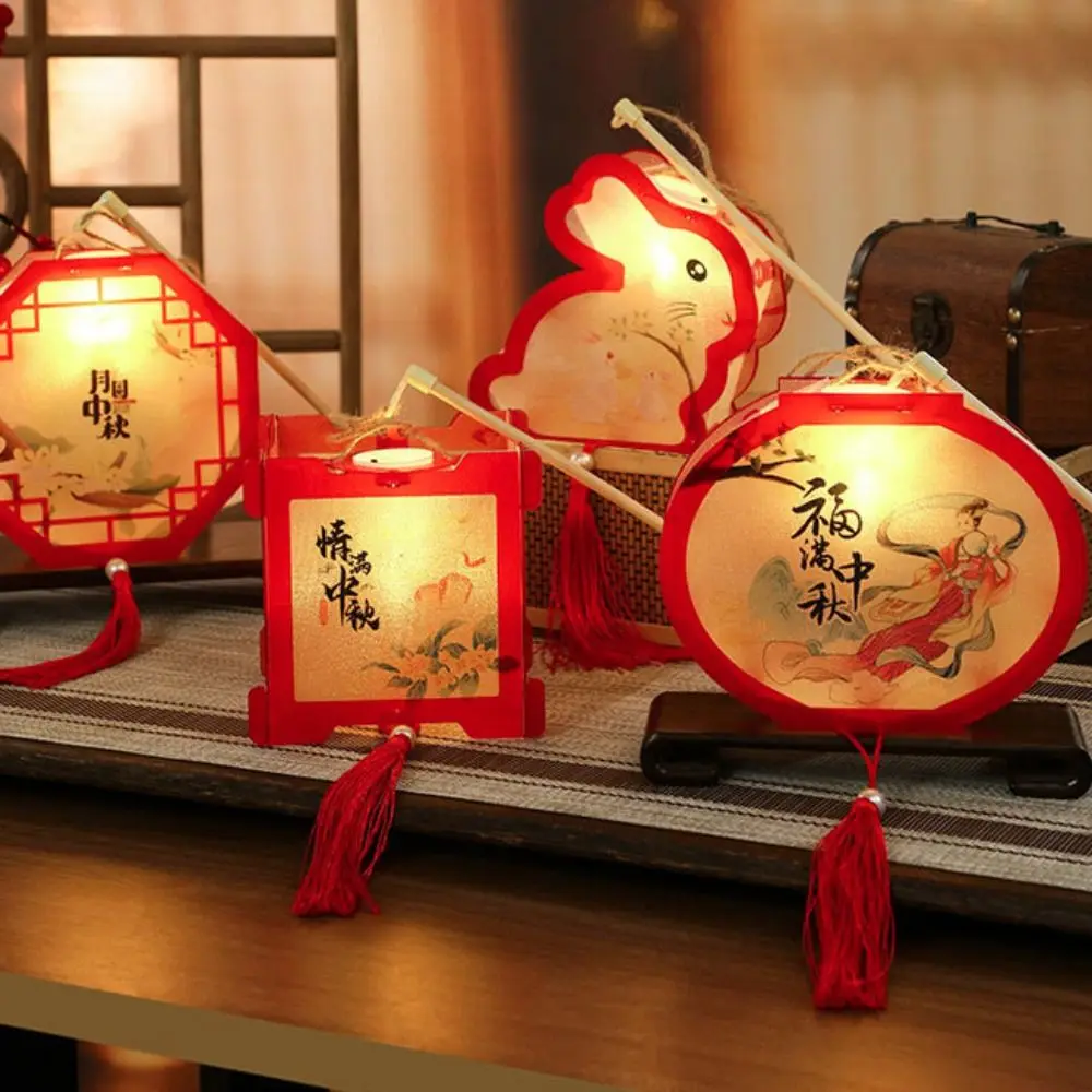 Plastic Luminous Lantern Electronic Chinese Traditional Style Glowing Lanterns Rabbit/octagon Shaped Hand-Held