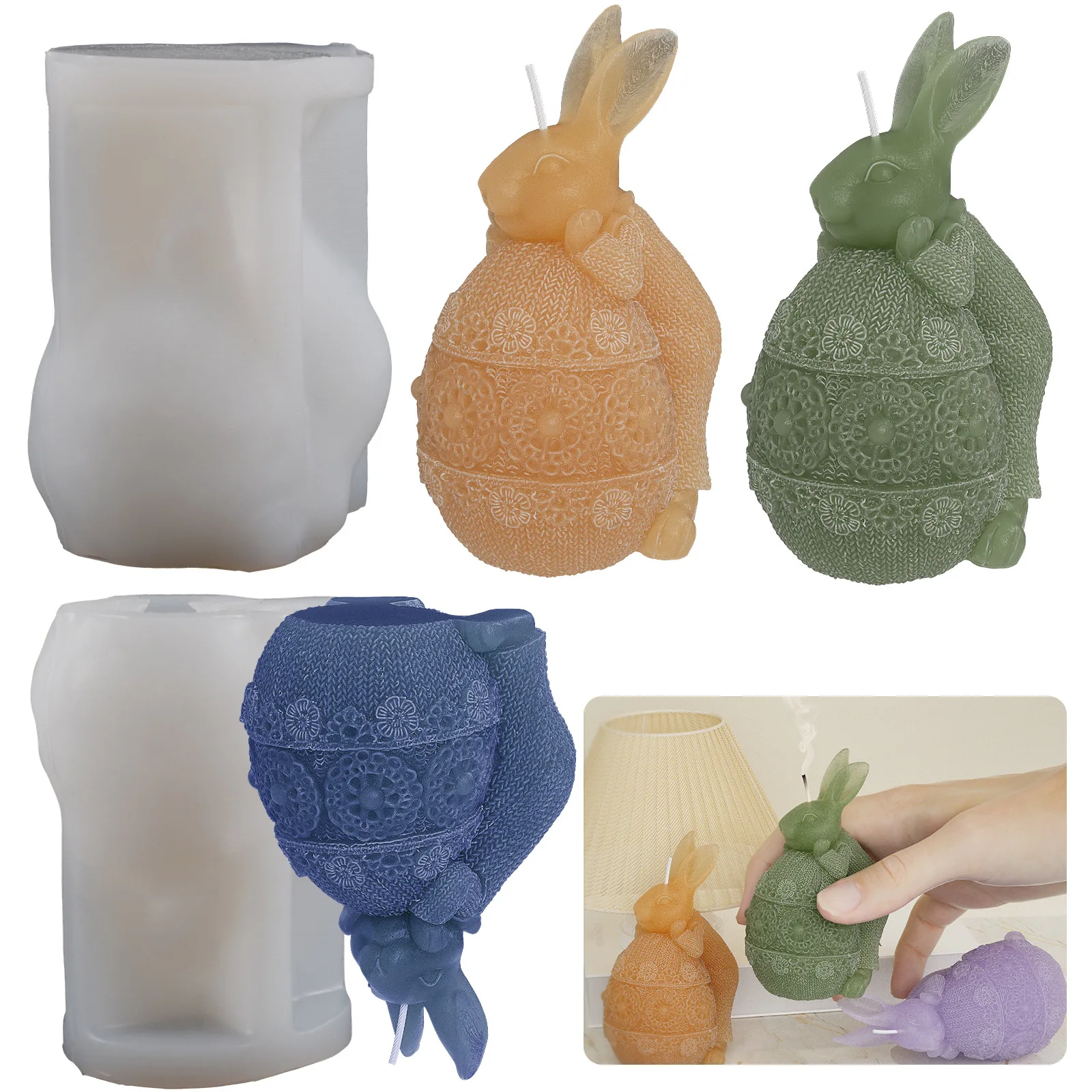 Rabbit Egg Candle Mold,Bunny Resin Mold Clay Mold Jewelry Resin Casting Mold Candle Making Molds Craft Supplies 3D Silicone Mold