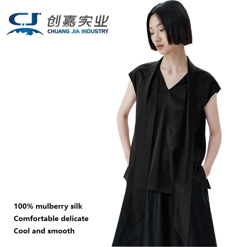 High-end Natural Silk Women's Blouse Summer New Style Collared Top for Outdoor Leisure, Comfortable Cool Lightweight and Soft