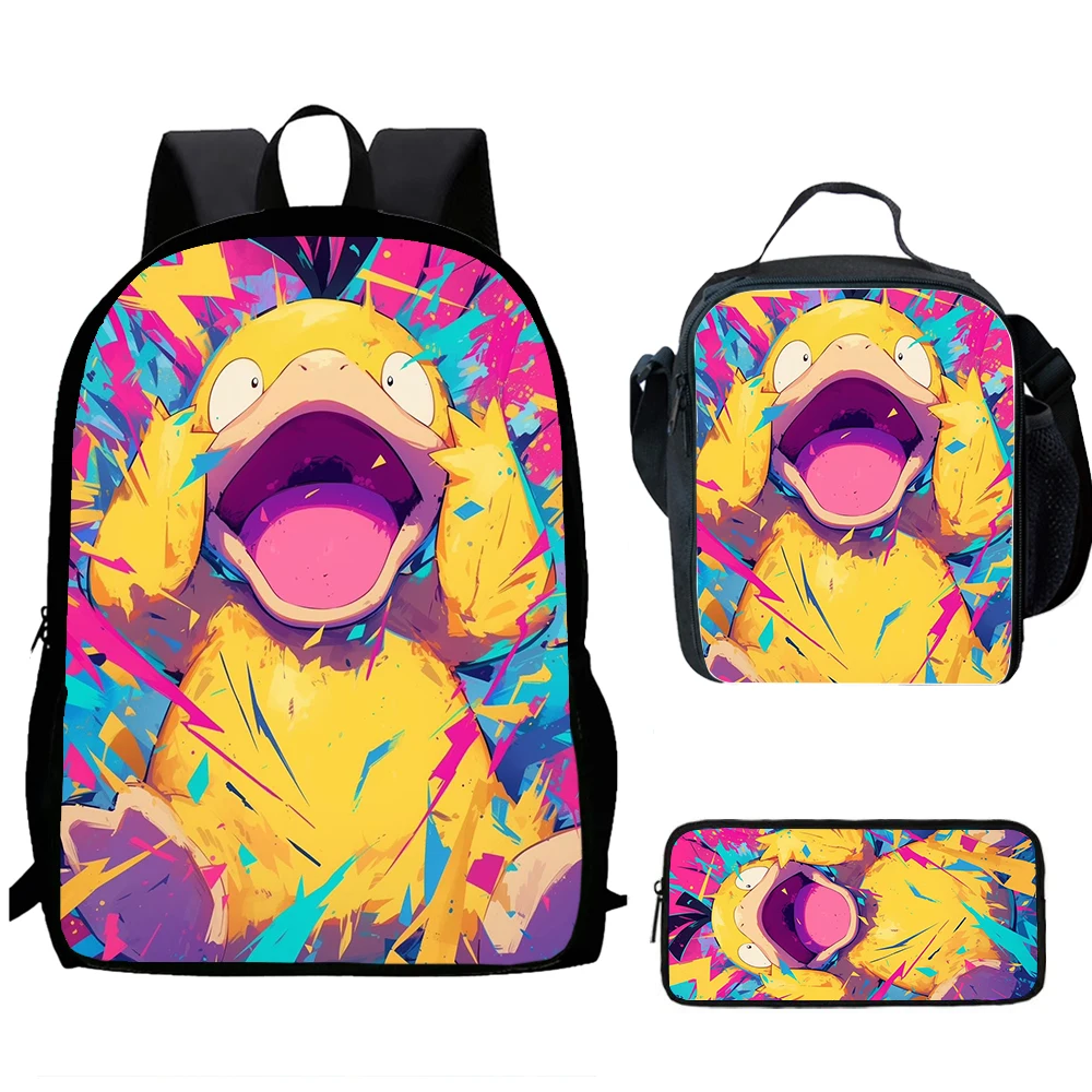 2025 Cartoon P-Psyduck Child School Backpack With Lunch Bag Pencil Bags School Bags for Boys Girls Mochila Best Gift