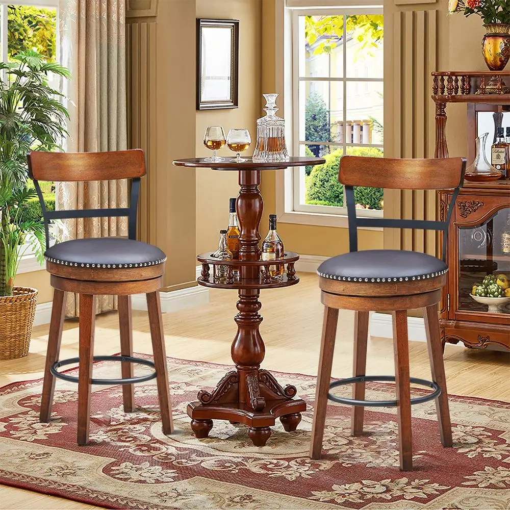 Set of 2 BarStool 25.5" Swivel Counter Height Dining Chair with Rubber Wood Legs