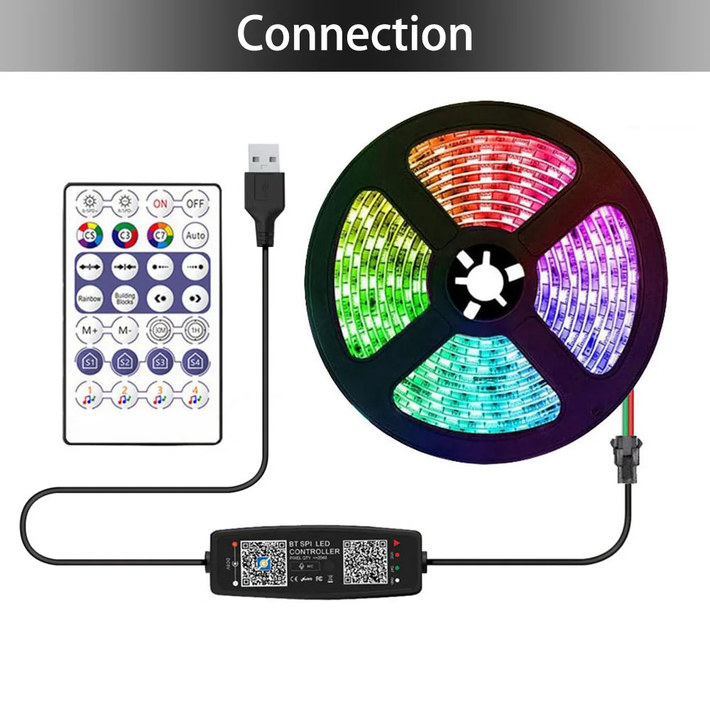 WS2812B WS2811 RGB LED Controller Bluetooth Music Built-in MIC 28Keys Remote Control WS2812 Individually addressable LED Strip