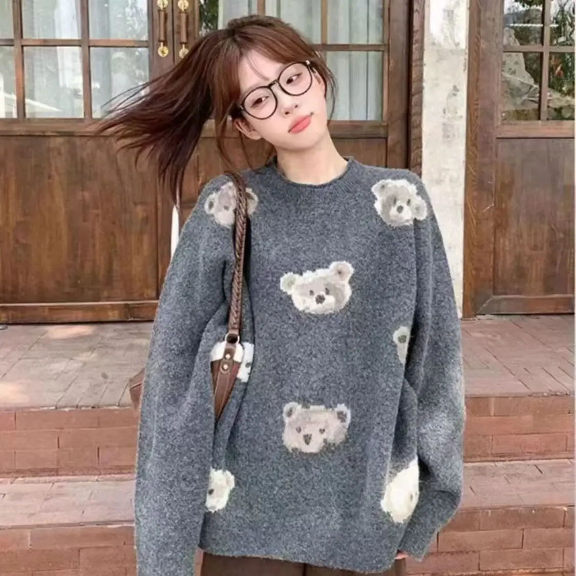 

Women Cashmere Sweater 2024 Autumn Winter Korean Style Cartoon Bear Long Sleeve Y2k Clothes Pullovers Knitted Sweaters for Women