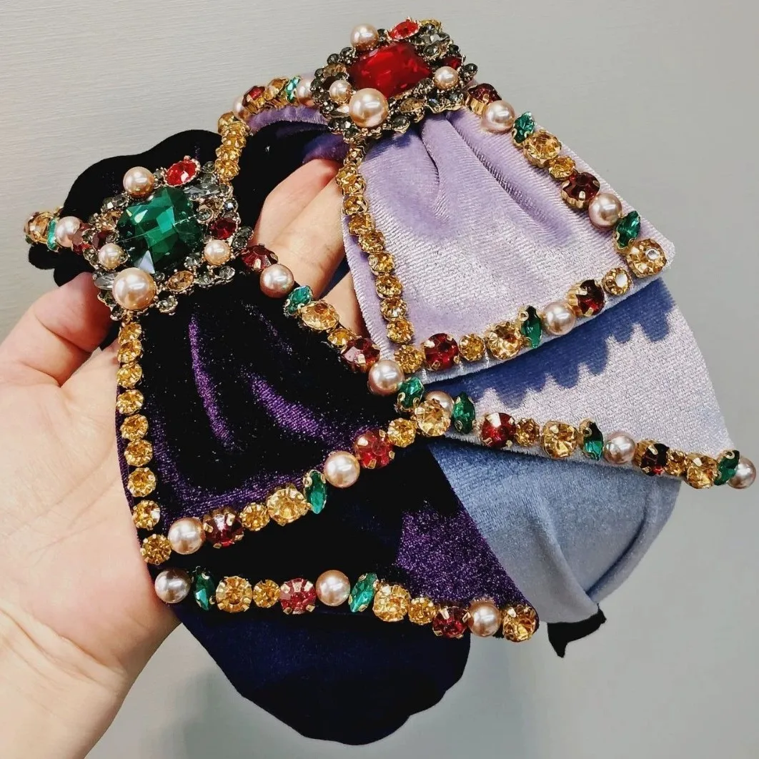 

Boho Bow Headbands for Women Wide Brimmed Velvet Hairbands Vintage Elegant Hair Hoop Cross Knot Headwear Girls Hair Accessories