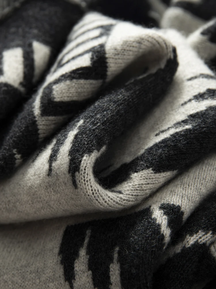 High Quality Women 100% Cashmere Knit Jacquard Sweater Coat Vintage Tassels Cardigan Autumn Winter  Luxury Female Clothing Tops