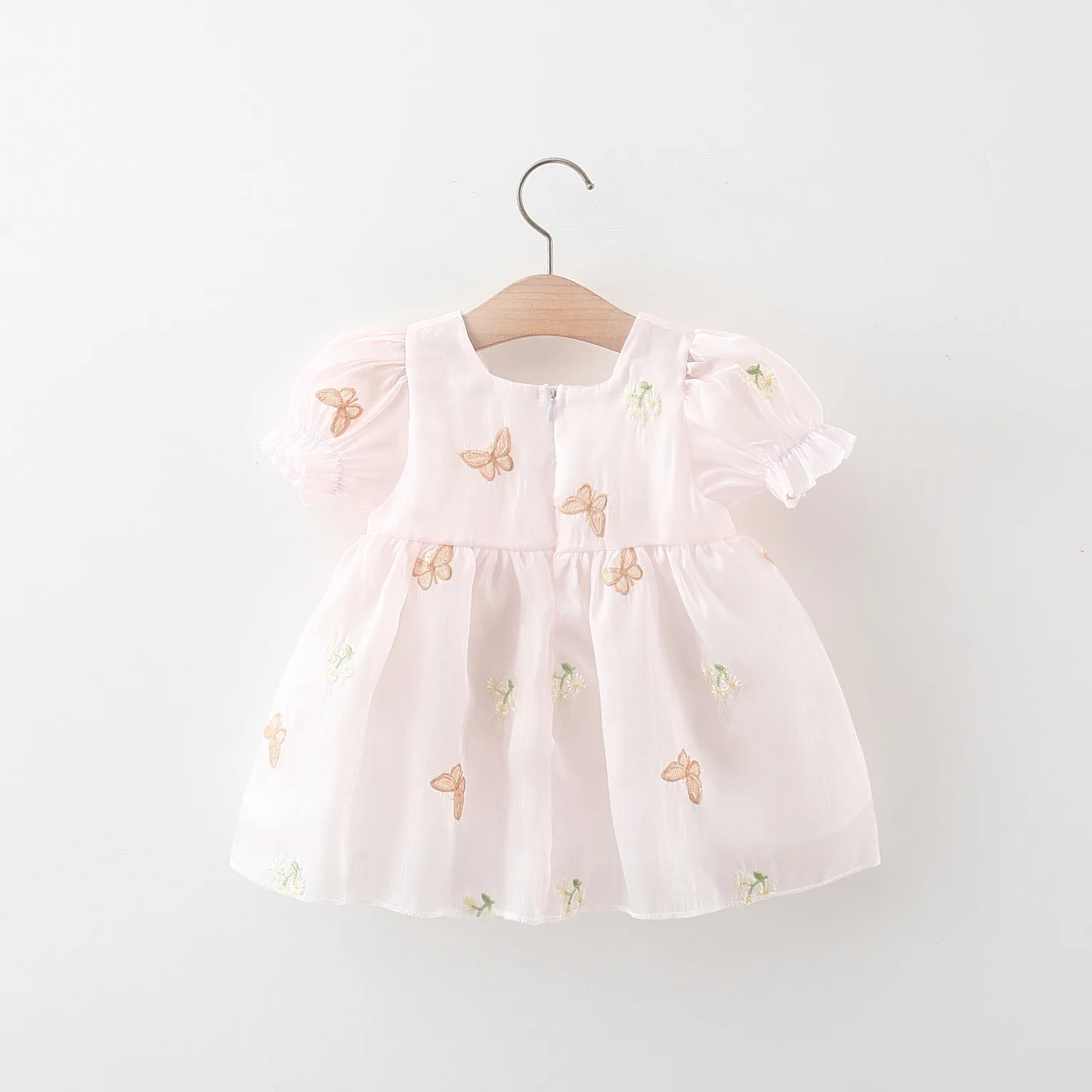 (0-3 Years Old) Summer Baby Girl Mesh Butterfly Embroidered Princess Dress Girl Bow Cute Short Sleeved Dress