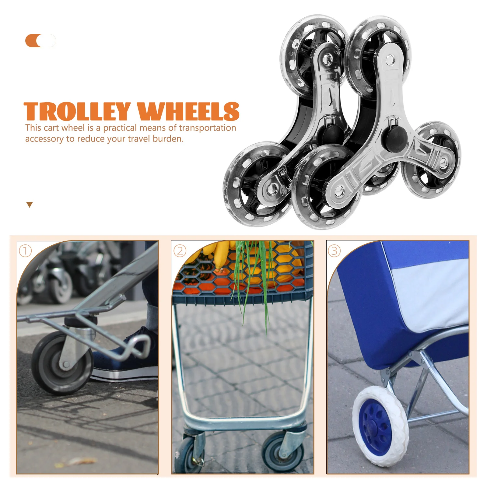 

1Pair Durable Stainless Steel Stair Climbing Cart Wheels Triangle Trolley Casters Luggage Cart Hand Truck Wheels Wear-Resistant