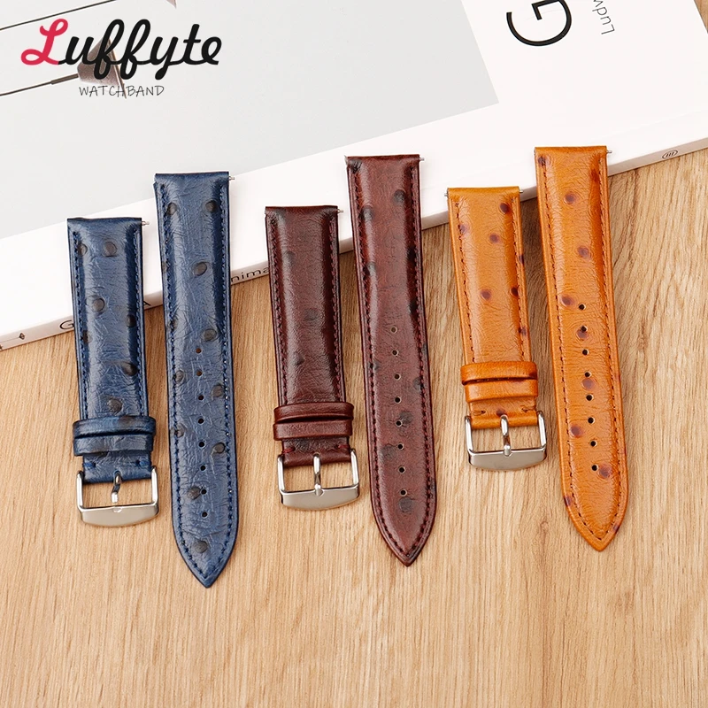 Ostrich Pattern Genuine Leather Watchbands 18mm 20mm 22mm Quick Release Smart Watch Straps Watch Accessories Bracelet