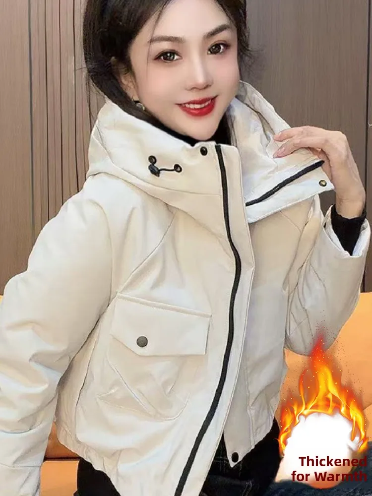 เสื้อโค้ทกันหนาวแบบมีฮู้ด ผ้าฝ้ายบุขนเป็ด สำหรับผู้หญิง แฟชั่นฤดูหนาว เสื้อคลุมคาร์ดิแกนแบบซิป สไตล์เกาหลี แขนยาว รุ่น Sve ort