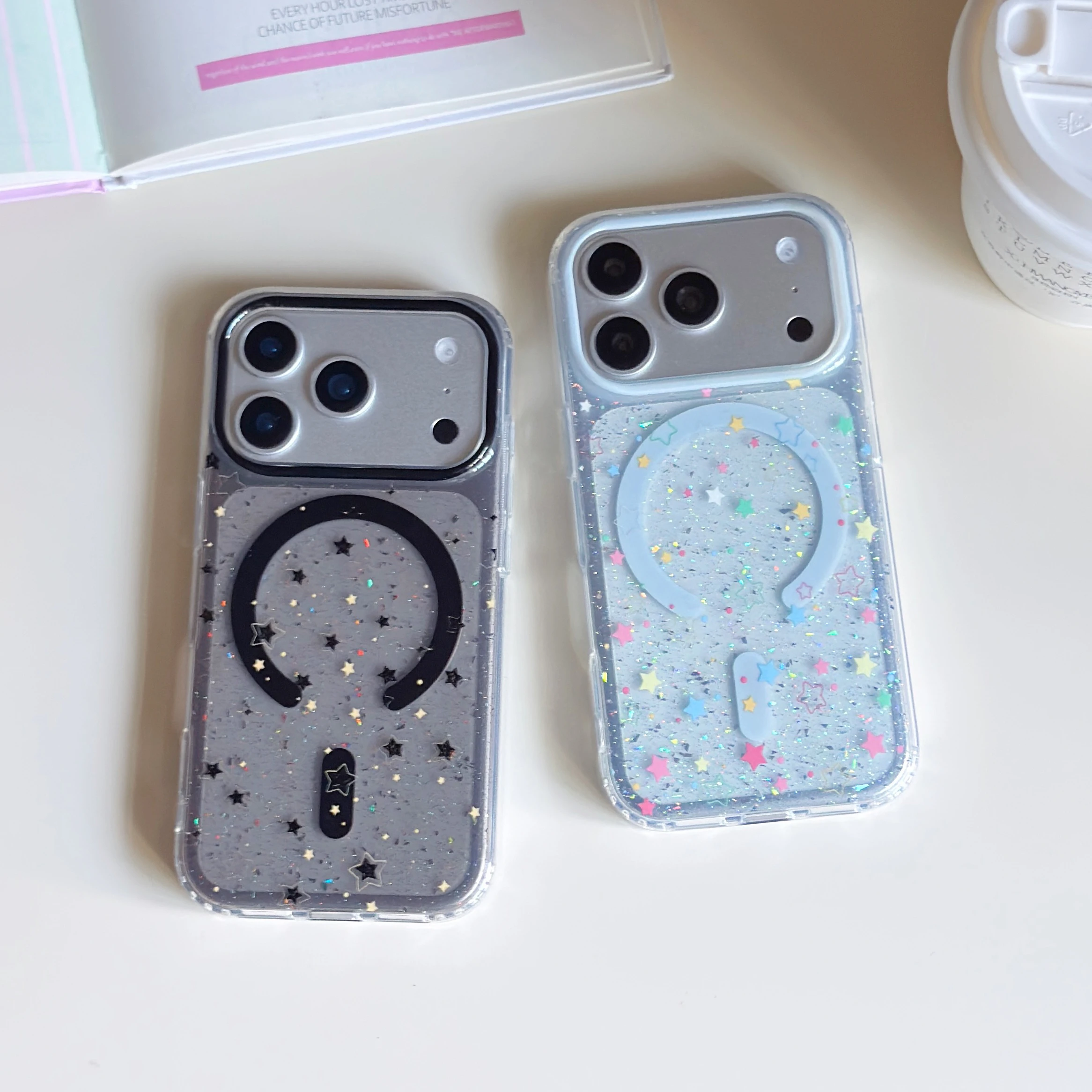 

Back Cover For IPhone 17 16 15 14 13 Pro Max Case Glitter Colorful Star Magnetic Attraction Hard PC Shockproof Phone Case