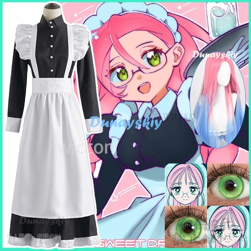 Anime Alien Stage Cosplay Mizi Costume  Black White Maid Dress Lolita Wigs For Halloween Christmas Women Role Play Customized