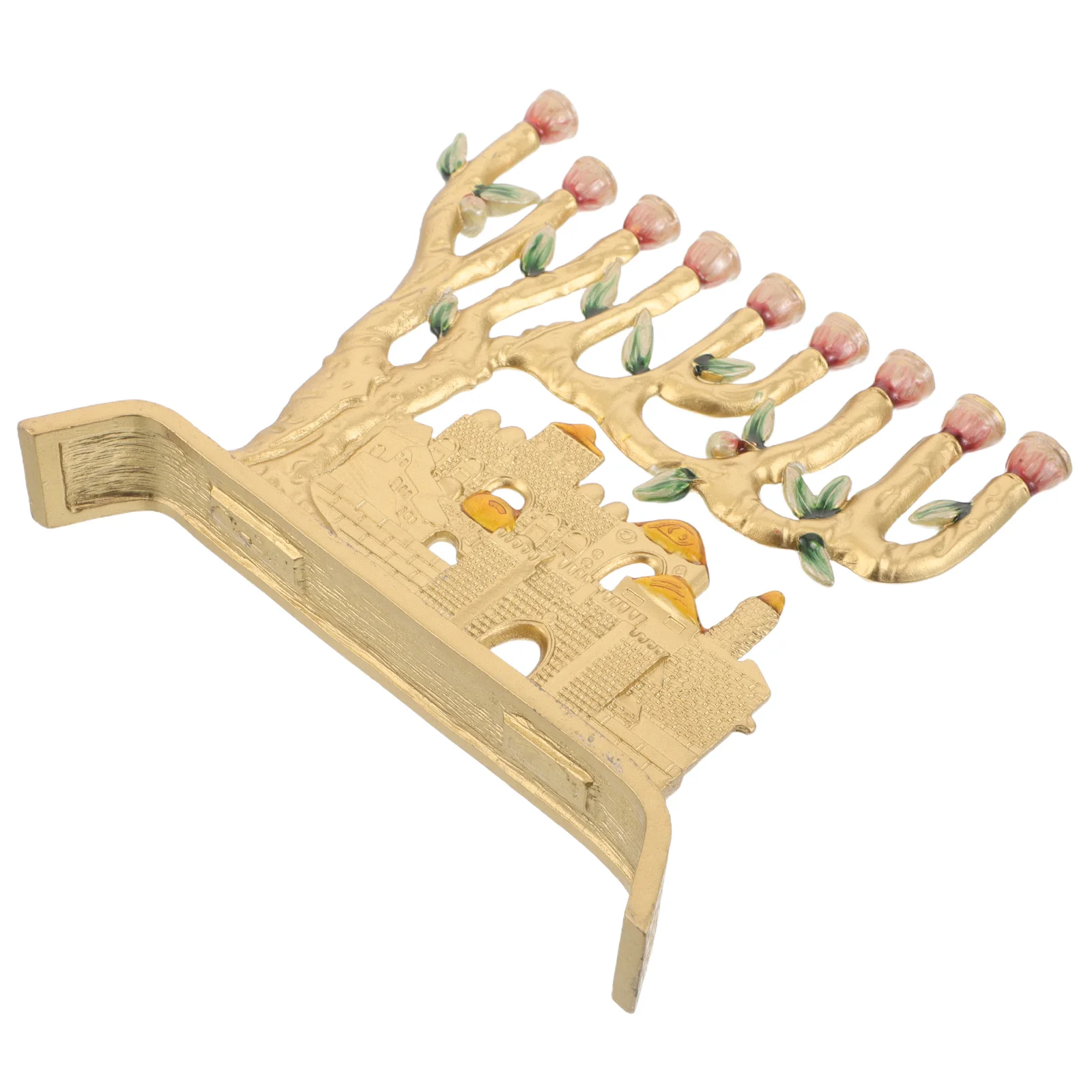 

Light Luxury Jerusalem 9-Branch Hanukkah Menorah Holder For Jewish Festival Judaica Decorative Religious Home Metal
