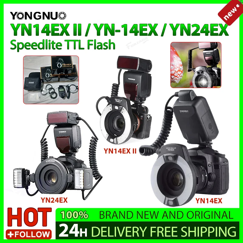 Yongnuo YN14EX II/YN24EX/YN24EX TTL Macro Flash for Canon EOS 1Dx 5D3 6D 7D 70D 80D for Sony A7II 2Flash Head+4Adapter Ring