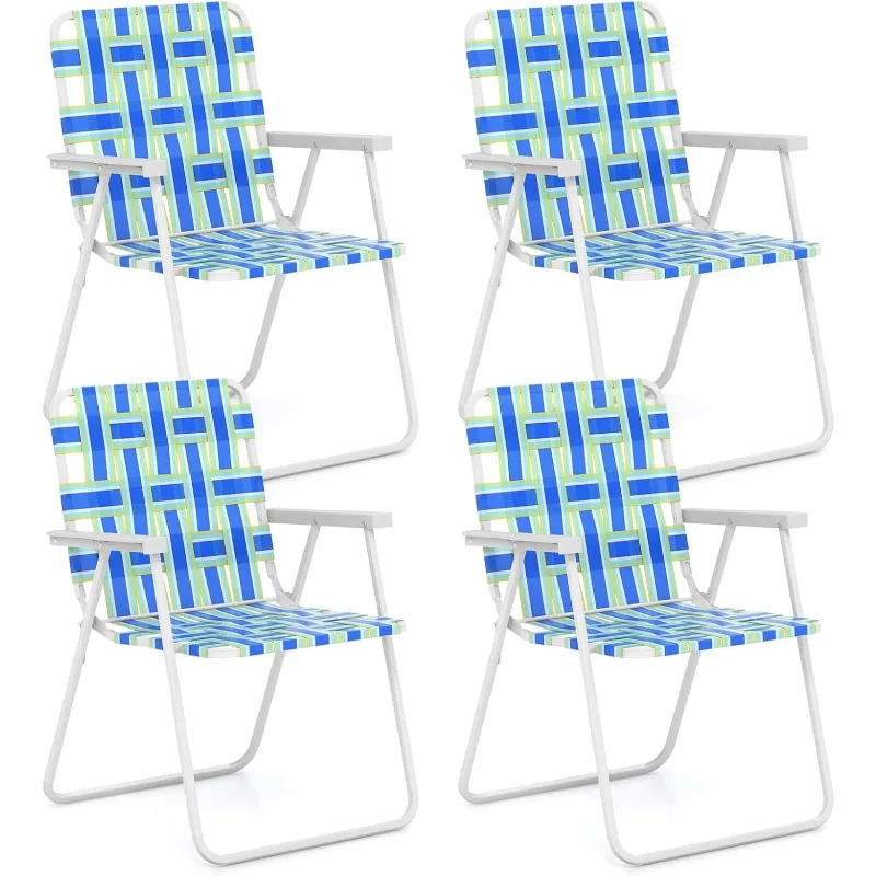 

GYMAX Folding Chair, Patio Lawn Chair Set with Armrest, Indoor/Outdoor 4 Pack Webbed Lightweight Dinning Chair, Portable Beach