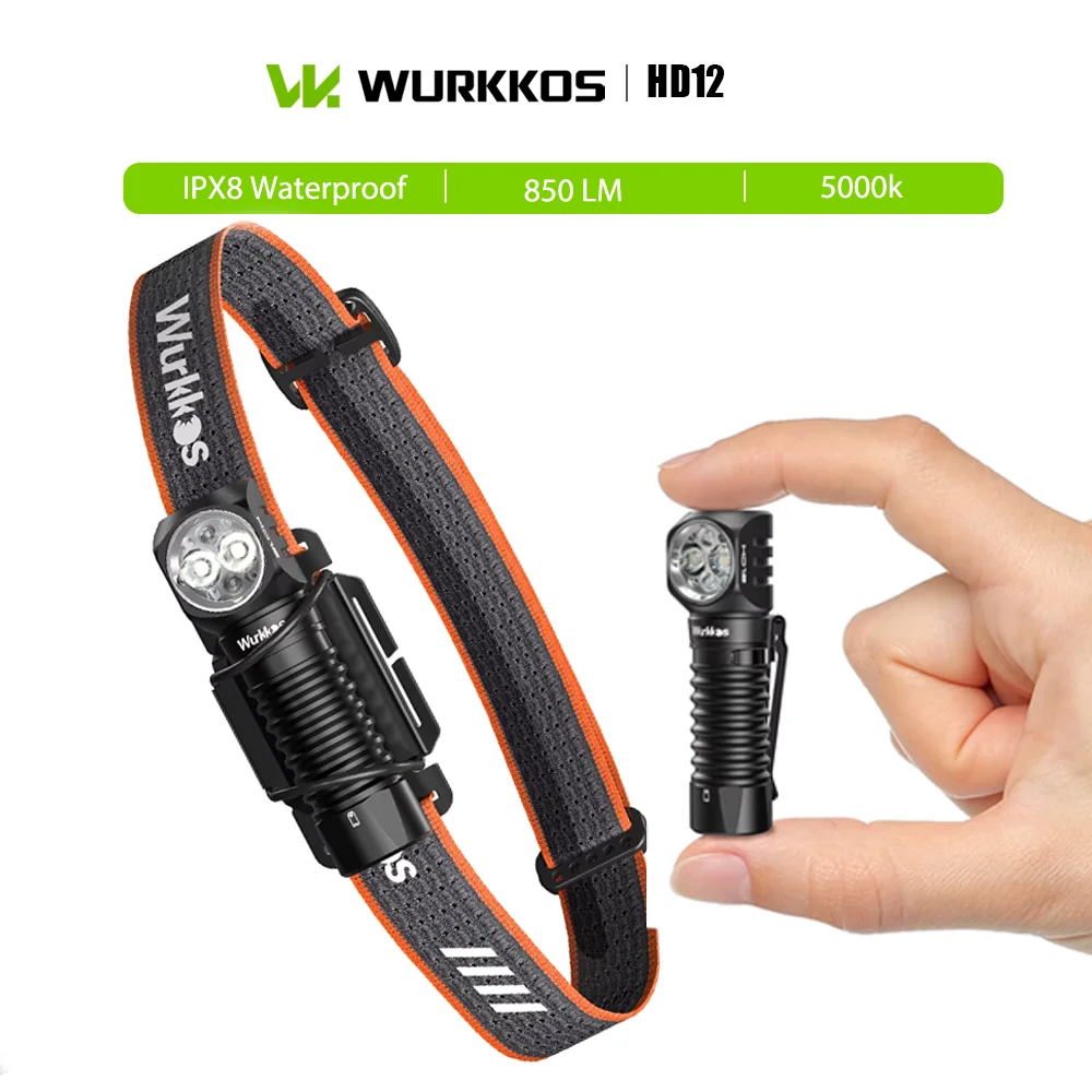

Wurkkos HD12 850LM IP68 Waterproof Headlamp 5000K White & Red Lights Rechargeable Flashlight with Magnetic for Hiking Fishing