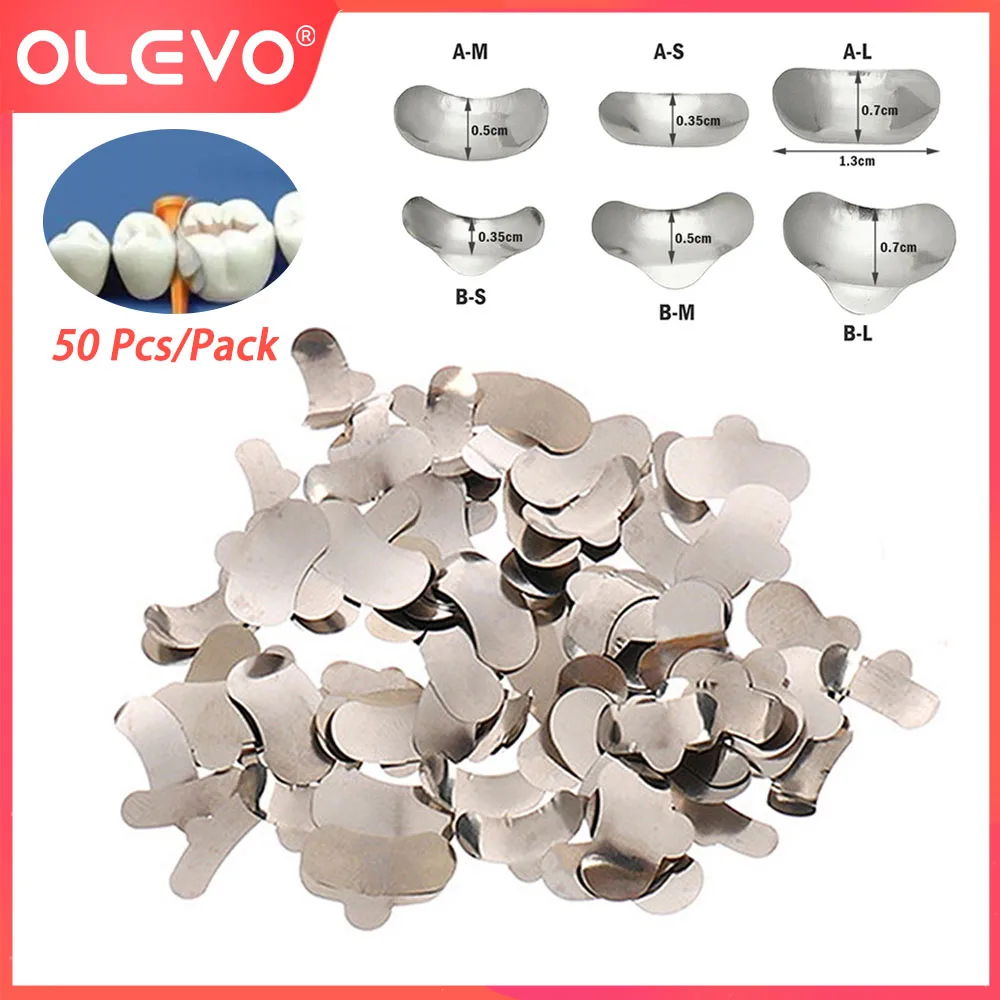 OLEVO 50 Pcs Dental Sectional Contoured Matrices Bands Refill Matrix Douban Molding Sheet Autoclave L/M/S With Ledge Odontologia