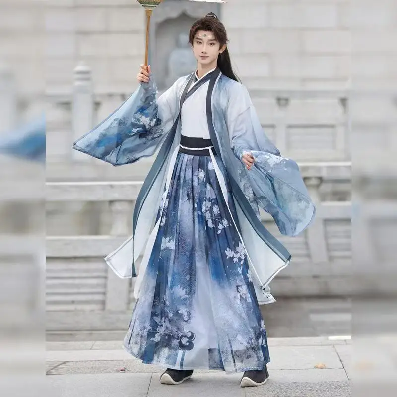 Traditional Chinese Fairy Hanfu Dress Set Men Women Weijin Period Cross Collar Costume Vintage Immortal Cosplay Party Clothing