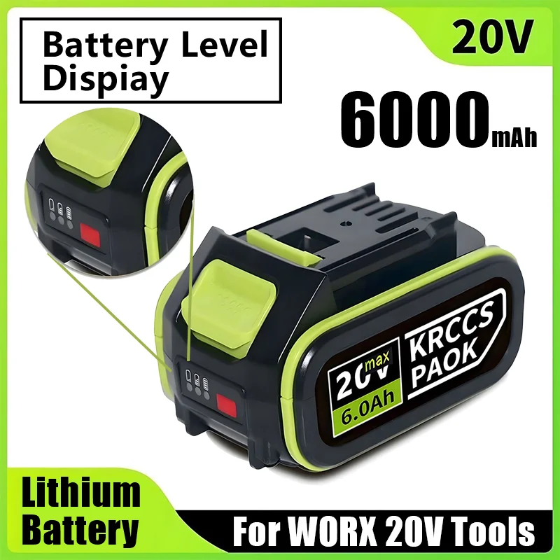 

WORX 20V Replacement Rechargeable Lithium-ion Battery 6000/8000mAh for WA3551 WA3551.1 WA3553 WA3641 WX373 Power Tools