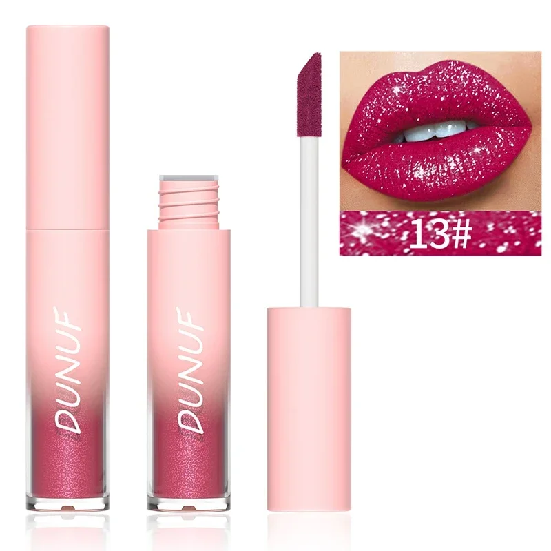 Brilho labial matte do brilho do diamante, batom líquido, impermeável, duradouro, não desvanecendo-se, cosméticos, 18 cores