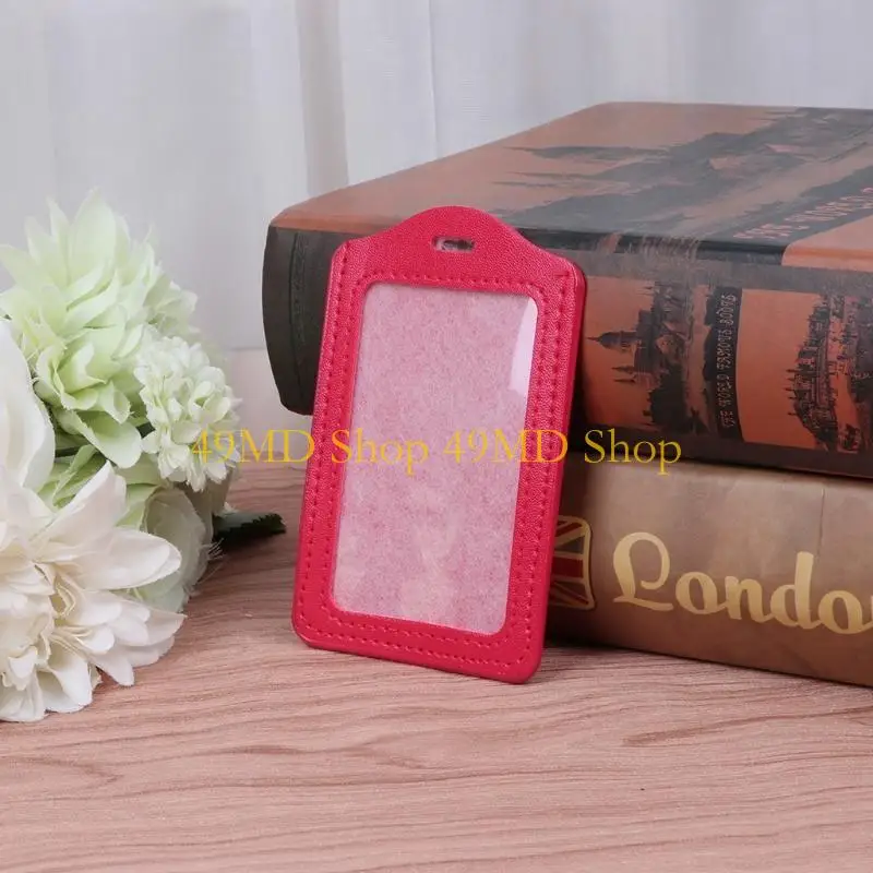 49MD 10 Colors Window Business Work Card Holder Leather for Case Badge Vertical