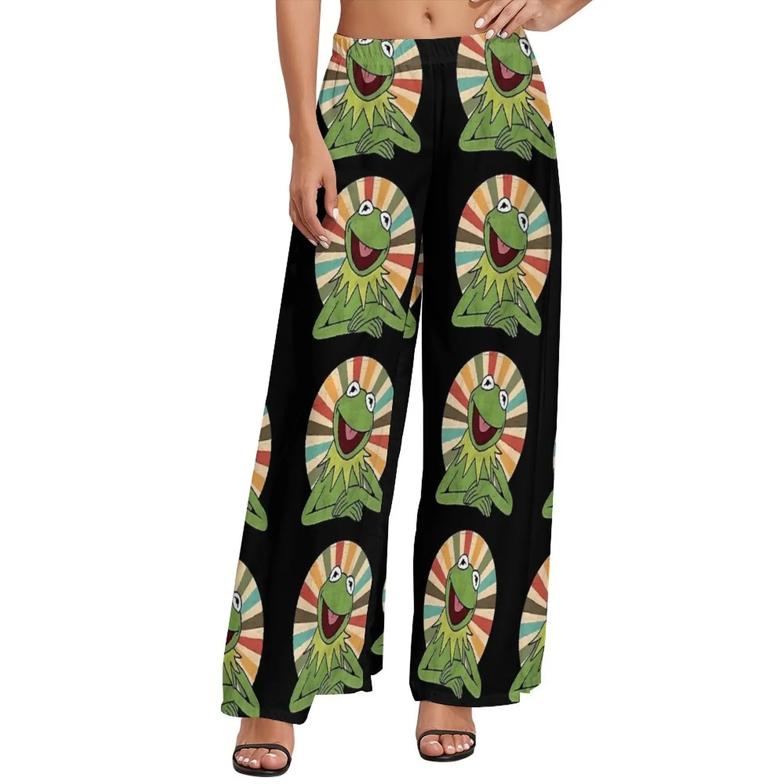 The Frogs Print Pants Funny Animal Sexy Wide Pants Female Oversized Streetwear Design Straight Trousers