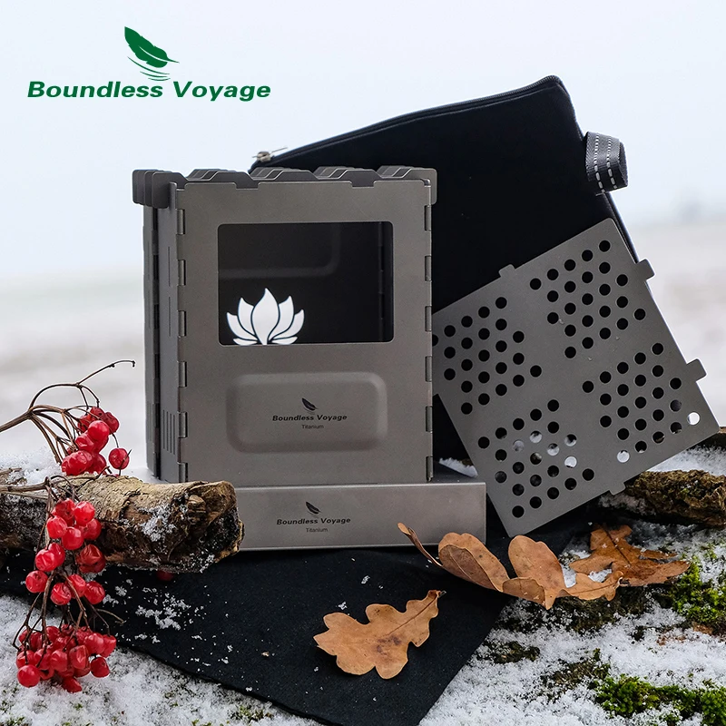 

Boundless Voyage Outdoor Camping Titanium Folding Wood Stove With Pot Bracket Charcoal Burner Furnace