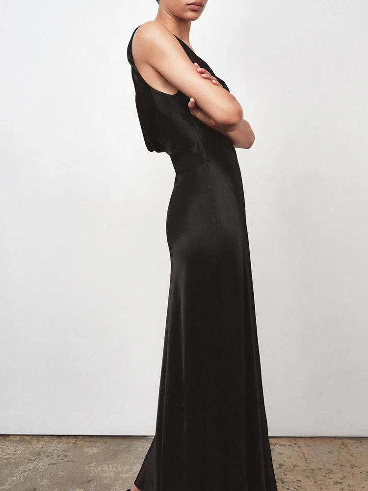 صيف 2025 جديد المرأة حصيرة عالية الراحة الحرير الساتان يشعر حزام الدكتور طويل الأكمام لون نقي التفاف Ne ثوب #5