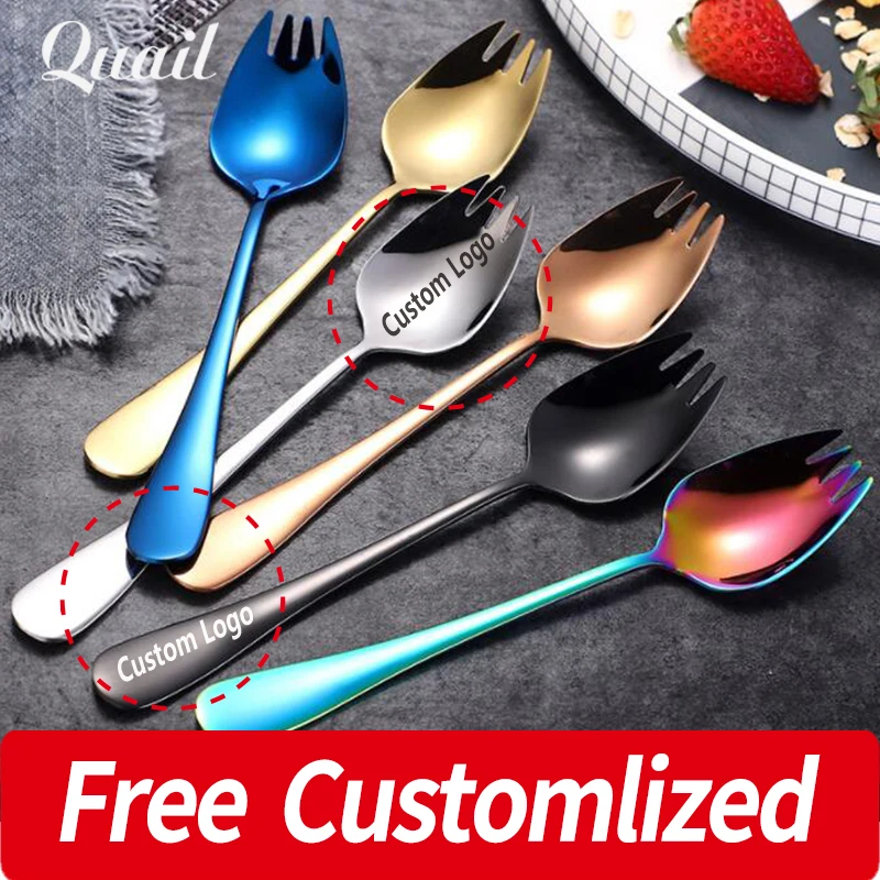 10pcs custom 304 stainless steel salad fork, customized Western fork, fruit fork, free custom ice cream dessert spoon