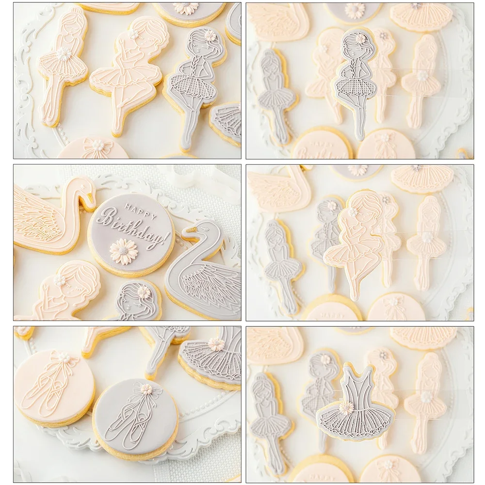 Ballet Girl Birthday Swan Cookie Plunger Cutters Fondant Cake Mold Biscuit Sugarcraft Cake Decorating Tools Cookie Stamp