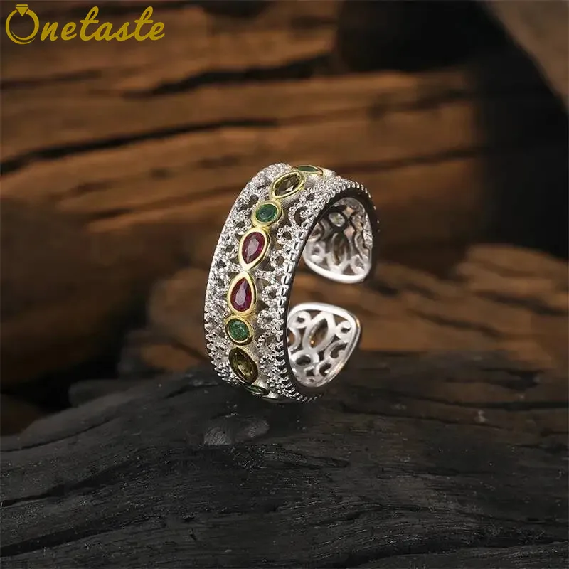 

925 Sterling Silver Two Tone Colored Cubic Zirconia Open Rings For Women Clearance Limited Stock First Come First Get