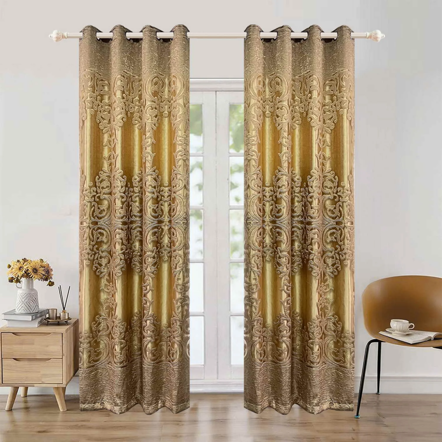 

1Panel,European Jacquard Blackout Curtain Double Layer For Bedroom, Luxury Embroidered Drapes For Living Room Home Decoration