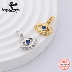 TrustDavis Real 925 Sterling Silver Vintage Eye Zircon Charm Pendant For Women Handmade DIY Accessories Jewelry DZ982