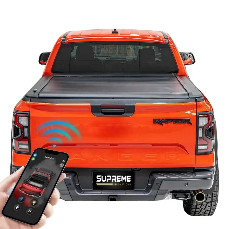 

Retractable Electric Tonneau Cover For F-150 Raptor Heavy Duty Aluminum Alloy Truck Bed Cover Locking Waterproof Function