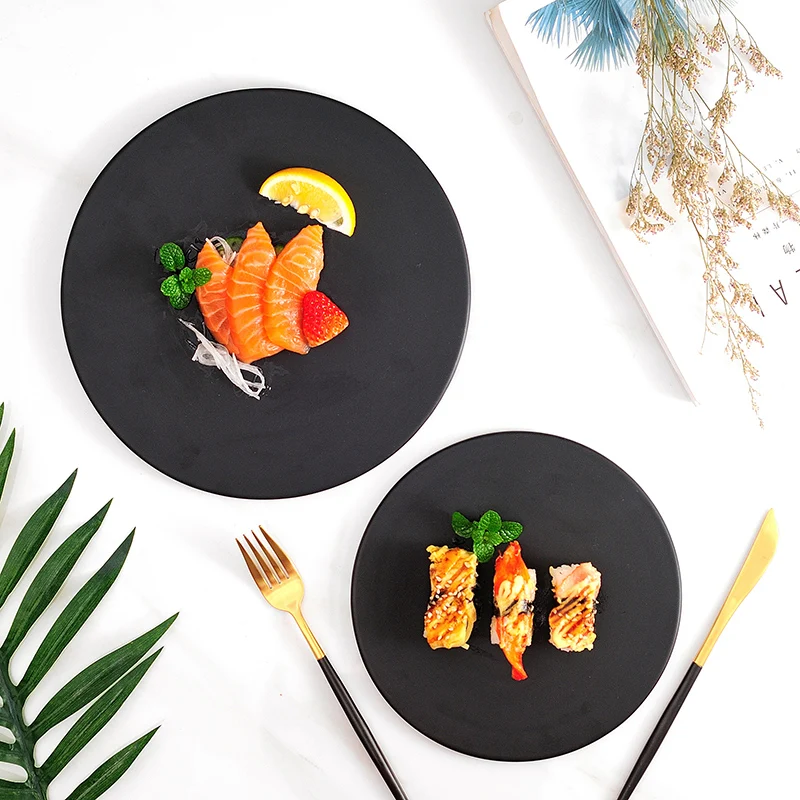 Nordic Black Ceramic Dinner Flat Plate Baking Cutlery Cake Pan Household Dinner Set Plates and Dishes Kitchen Utensils Porcelain