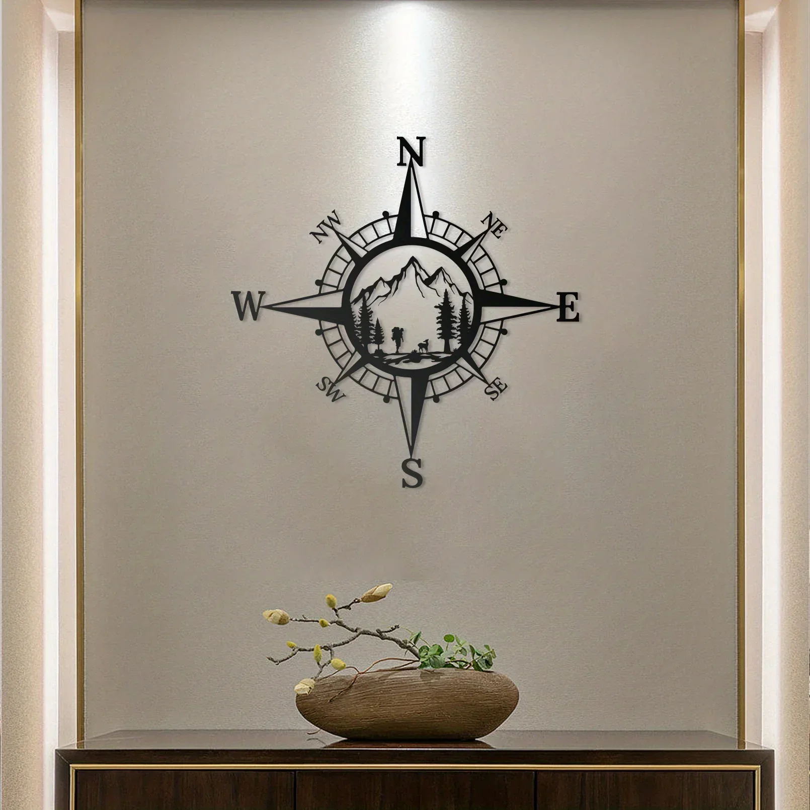 

HELLOYOUNG Metal Compass Art Wall Hanging Decorations Simple Line Drawing Home Art Wall Mounted Sculpture Kitchen Bathroom Home