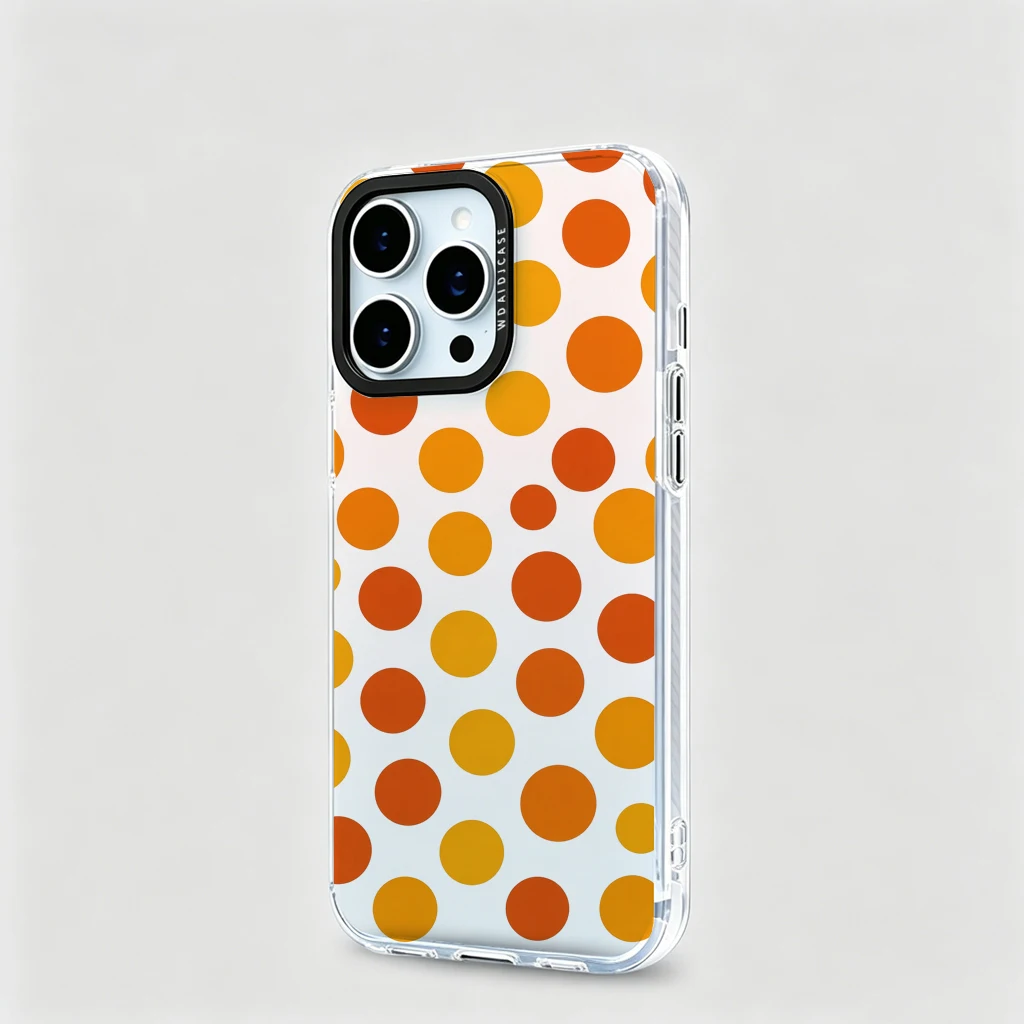 

Vibrant Orange & Yellow Polka Dot Anti Yellow Shockproof Clear Phone Case for iPhone 13 14 15 16 17 Slim Fit Protective Cover