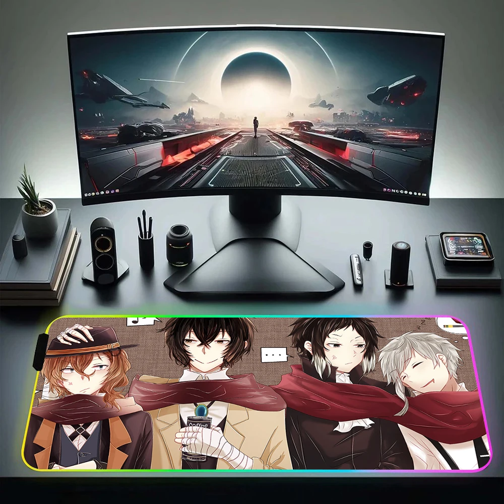 Bungou Stray Dogs RGB Pc Gamer Keyboard Mouse Pad Mousepad LED Glowing Mouse Mats Rubber Gaming Computer Mausepad