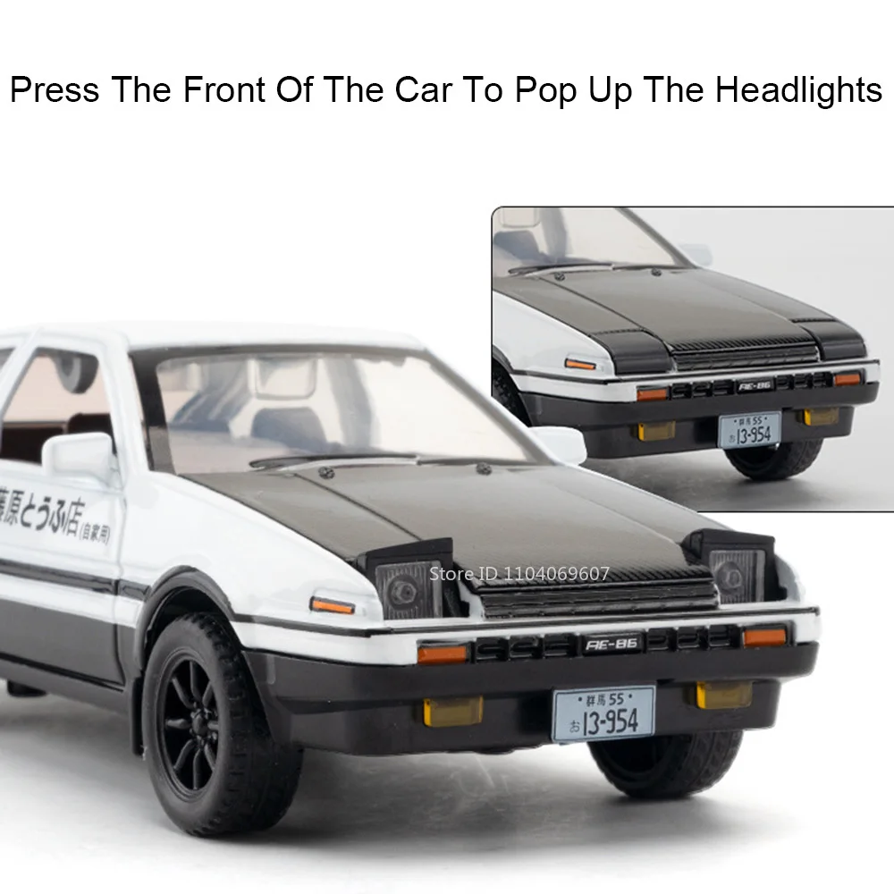 1:30 AE86 Modelli di auto giocattolo vintage Pressofuso in metallo Auto in miniatura 4 porte aperte Suono Luce Tirare indietro Veicoli di simulazione Regali per bambini