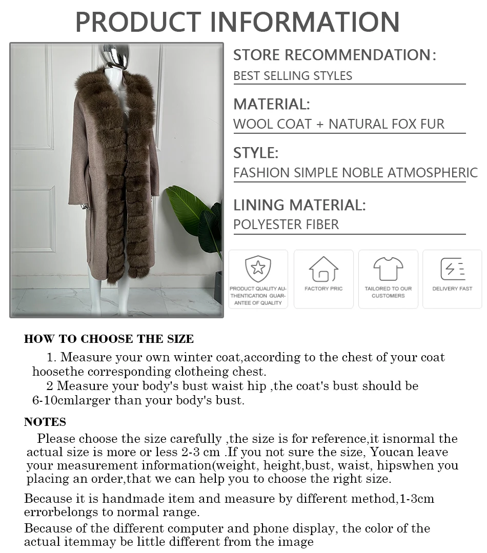Long Casual Loose Wool Coat Real Fur Coat Women Wool Coats With Fox Fur Trim Autumn Winter New Women's Wear
