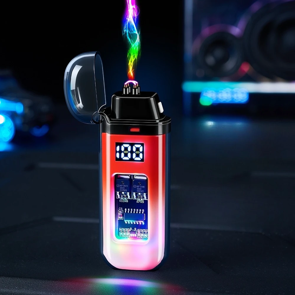 Transparent Shell Waterproof and Windproof Outdoor Dual Arc Lighter with Battery Display and USB Electronic Cigarette Lighter view 3